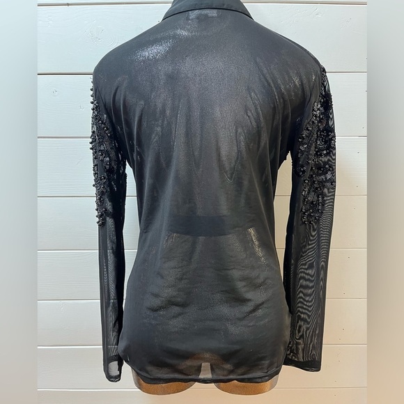 FRANK Lyman Design Collection Beaded Mesh Black Blouse - Size S - Picture 4 of 11